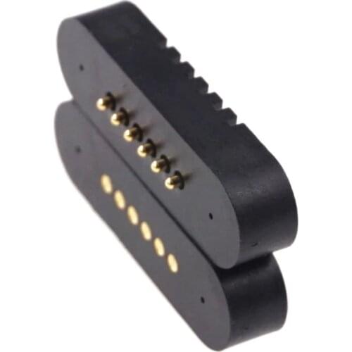 1 Pair Spring-Loaded Magnetic Pogo Pin Connector 6 Pins 2.0 mm Grid Single Row Through Holes Solder Male Female Probe Contact