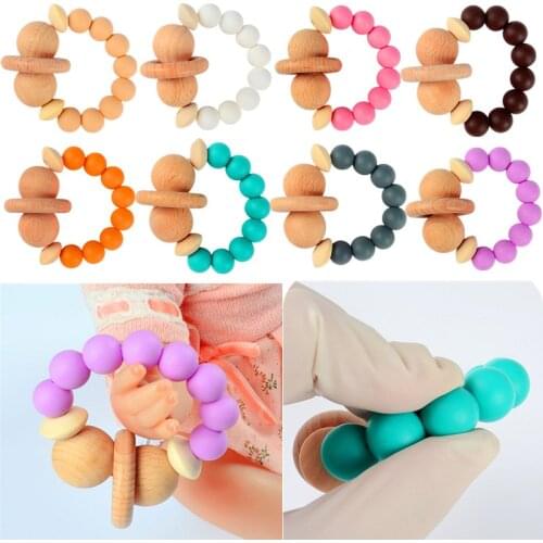 1pc BPA Free Soft Silicone Beads Baby Teether Natural Wooden Beads Newborn Teething Nursing Bracelet Kids Molar Grasping Toys