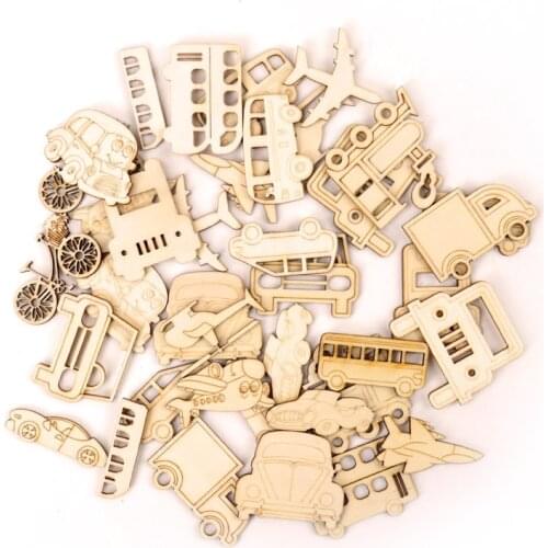 Home Decoration Accessories Painting Scrapbooking Craft Wooden DIY Transportation Vehicles Shape Handmade 40-50mm 20pcs MZ271