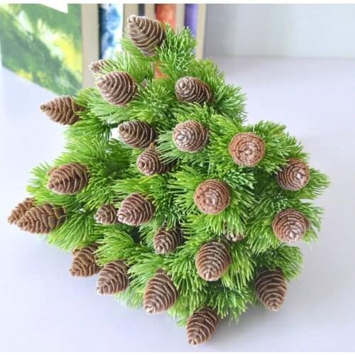 10pcs artificial plastic pine 7 branches Pine Nuts Cones Fake Plants Tree for Christmas Party Decoration Faux Grass