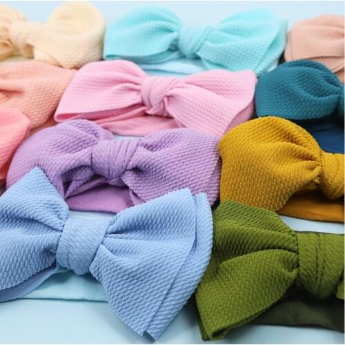 Large Waffle Fabric Bow With Width Nylon Headbands For Girls Large Hair Bows Elastic Turban Head Wraps Baby Top Knot Hairband