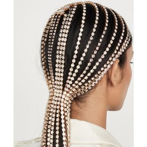 2 Style Bridal Headband Rhinestone Long Tassel Hair Chain Accessories for Women Crystal Multi Strand Head Chain Hair Jewelry