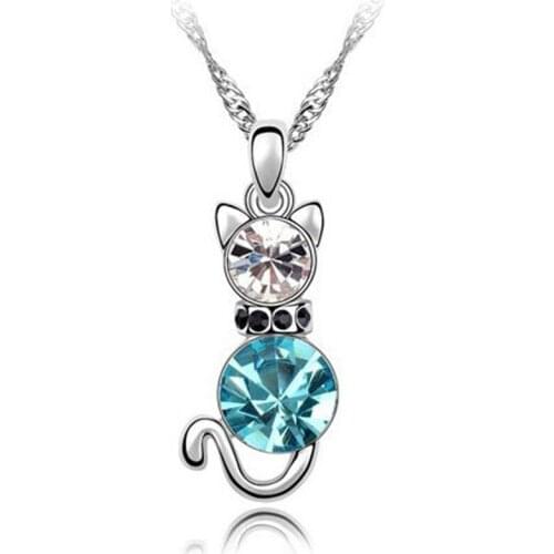 2016 gold-color Rhinestone Crystal Cute Lovely Cat Necklaces & Pendants Fashion Jewelry for women