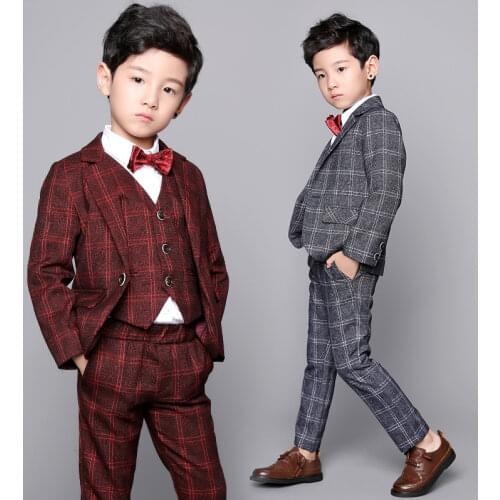 Children Formal Suits Sets Flower Boys Wedding Party Performances Cosutme Kids Autumn Winter Tuxedo Vest Pants 3pcs Clothes Set
