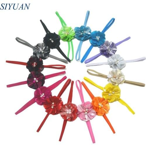 50pcs/lot Stretchy Headband with Rhinestone Centered Metallic Fabric Flower One Fit All Babe Photography Props HB003