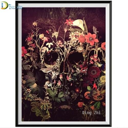 5D Embroidery Abstract Art, Beautiful Flower Skull Full Square Round Diamond Painting Mosaic Rhinestones Cross Stitch Wall Decor