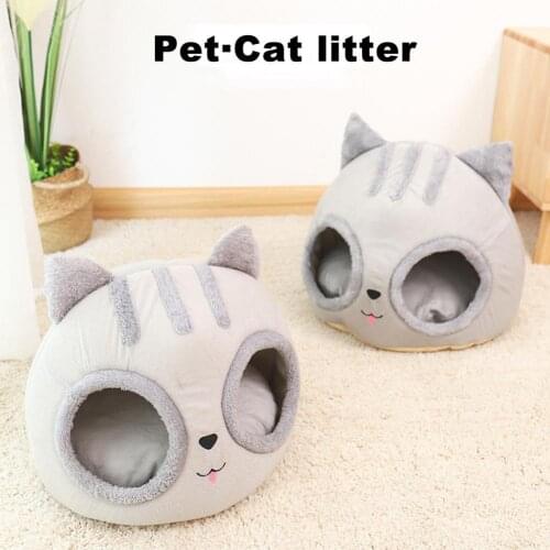 70% Dropshipping!!Kitty Bed House Semi-closed Detachable Comfortable Kitty Shaped Cat Nest for Pet