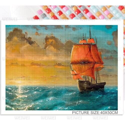 Sailboat Diamond Painting Home Decoration Wall Picture Oil Painting Feeling Mosaic Sticker Diamond Embroidery Handmade DIY Gift