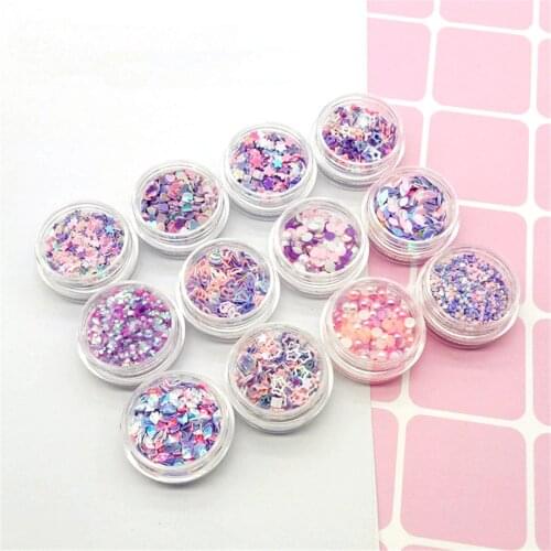 12 Box Nail Art Glitter Dust Sequins Pink Purple Mix Love Star Dot Decoration Nails Paillette Flakes Eyes Makeup Accessories