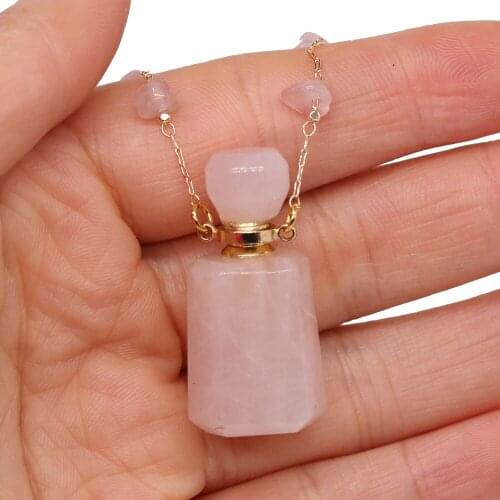 Natural Stone Rose Quartzs Pendant Necklace Gravel Pendant Necklace Multiple Shape for Makling Jewelry Necklace Length 60+5cm