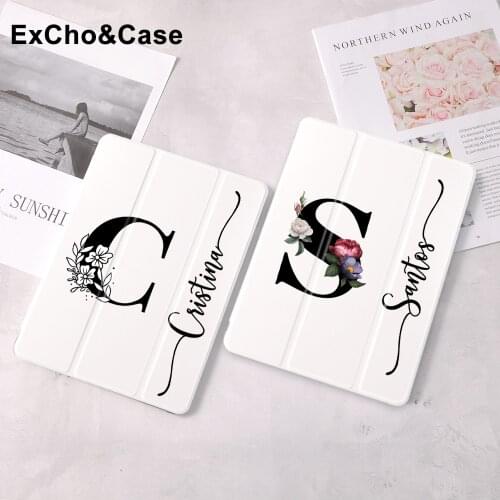 Custom Name ipad case For Air 4 iPad Pro 2020 10.5 Alphabet Flower10.2 inch 8th Generation 7th 12.9 inch Pro 2018 Mini 4 5 Cove