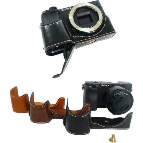 PU Leather Camera Case Bag Half Body For Sony A6400 ILCE-6400 half Body Set Cover Open Battery