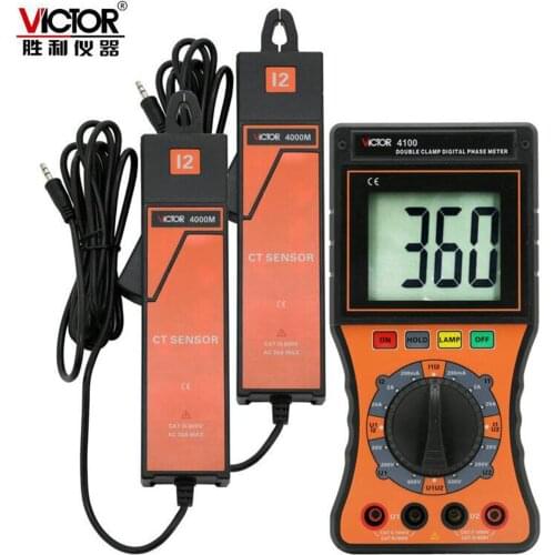 VICTOR 4100 Phase Volt Ampere Meter High Precision Double Clamps Digital (600V Digital Voltmeter) LCD Display,New