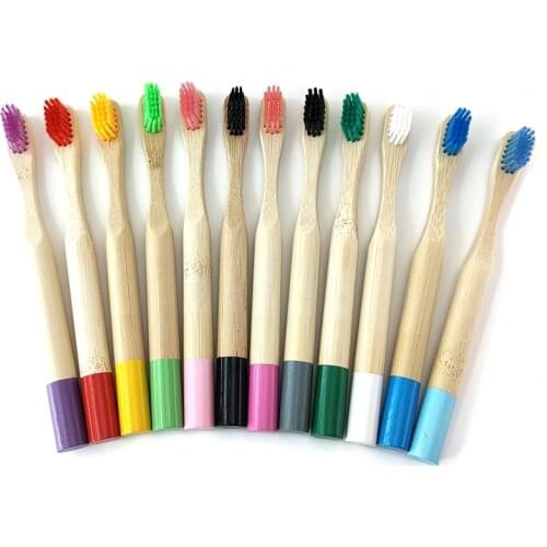 Children Toothbrush Eco-Friendly Rainbow Bamboo Soft Fibre Toothbrush Biodegradable Teeth Brush Solid Bamboo Handle Toothbrush