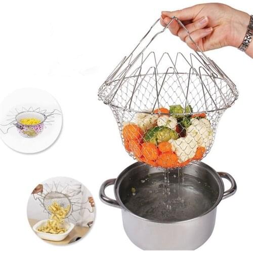 Drain Basket Kitchen Accessories Household Folding Stainless Steel Drain Basket Multi-Function Modern Home Kitchen Tools