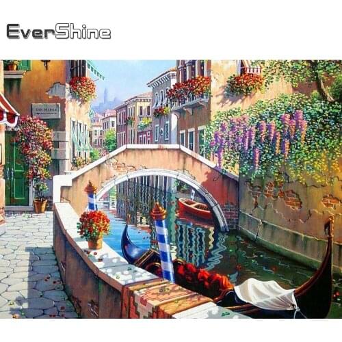 Evershine 5D DIY Diamond Embroidery Town Full Square Diamond Painting Landscape Cross Stitch Street Wall Decoration