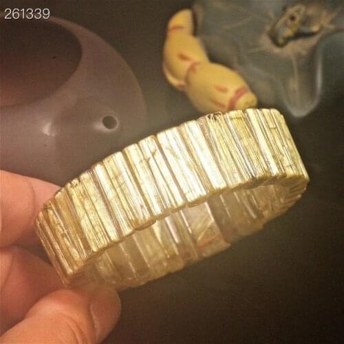From Brazil Big Natural Gold Rutilated Quartz Bracelet Titanium Clear Rectangle Beads 20*5mm Wealthy Stone Bangle AAAAAA