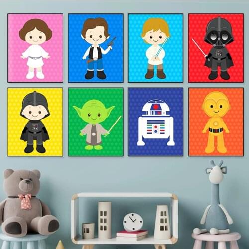 Star Wars Cartoon Cute Canvas Painting Art Posters and Prints Kindergarten Childrens Room Home Wall Decoration Kids Gifts