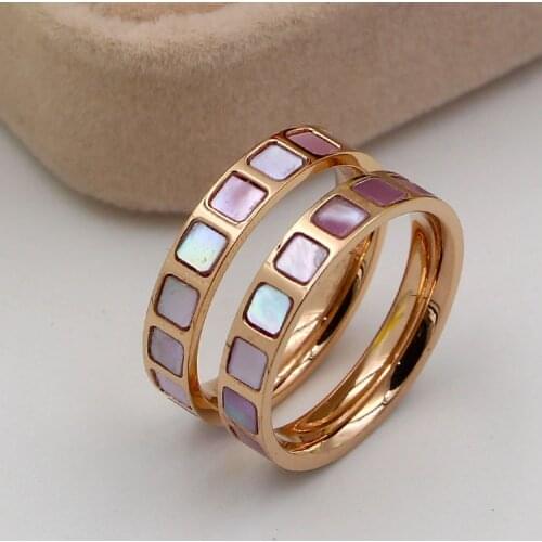 Multi-Small Square American Colored Shell Red Shell Rose Gold Ring High-quality Pink Shell Titanium Steel Ring Female
