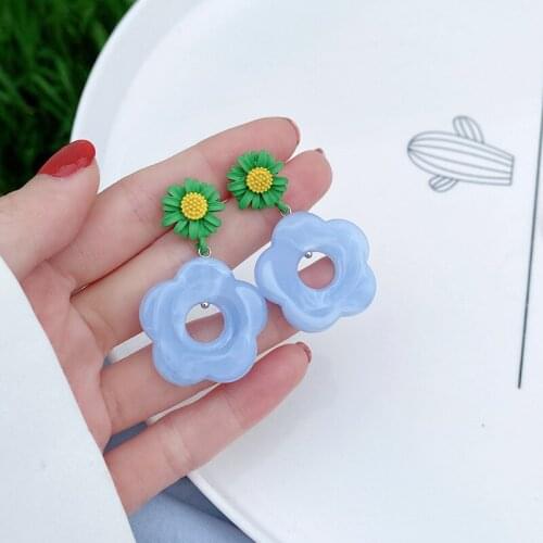 Sweet Blue Color Acetate Acrylic Earrings for Women Summer Holiday Simple Fashion Drop Earrings Korean Fashion Party Jewelry