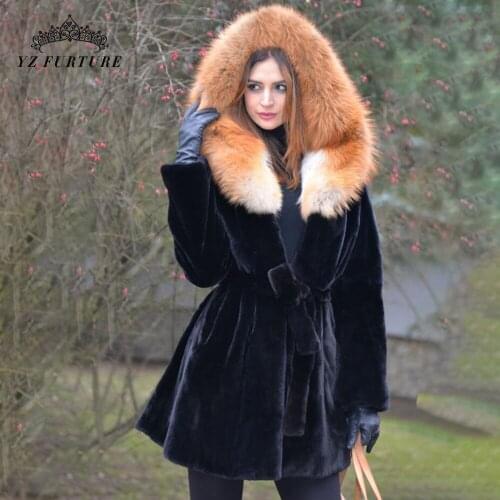 2021 Women New Real Rex Rabbit Fur Coat Thicken Sliver Fox Hood Big Size Jacket For Pelt Skin Rex Rabbit Coat Natural Overdress