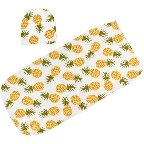 Summer beach style cartoon pineapple print Cocoon For Baby Sleep Envelope Bedding Baby Sleeping Bag Muslin with Headhand / Hair