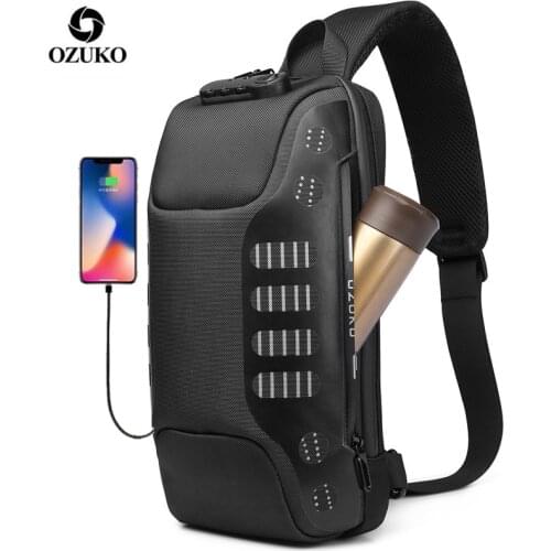 OZUKO Crossbody Bag Fashion New Men Chest Bag Multifunction Anti-theft Chest Pack Male Waterproof Sling Messenger Bags USB Mens