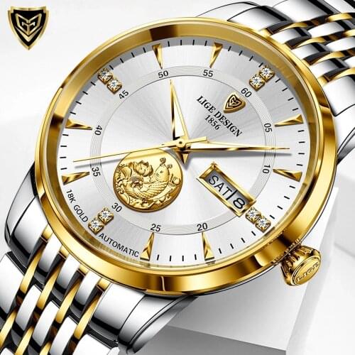 LIGE 2021Men Mechanical Watch Top Brand Luxury Automatic Watch Sport Stainless Steel Waterproof Watch Men relogio masculino+box
