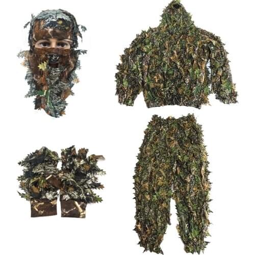 Sniper CS Bionic Camouflage Suit Men 3D Maple Leaf Ghillie Suits Jungle Woodland Hunting Clothes Invisible Camo Full Set