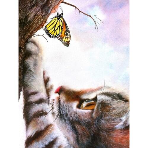 Cat Butterfly Tree Animal Cross Stitch Kit Needlework Craft Set Canvas Printed Cotton Thread Christmas Gift Home Decor Hot Sell