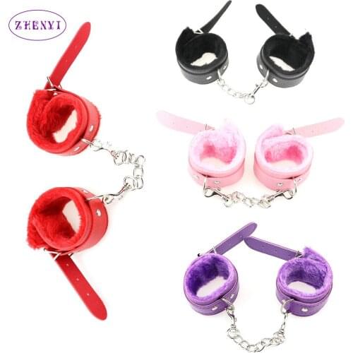 BDSM PU Leather Handcuffs For Sex Bondage Sex Ankle Cuff Plush Roleplay Mask Adjustable Handcuffs Adult Sex Toys For Women Men