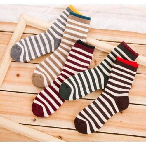 Men Solid Striped Cotton Socks Boy Stripes Tweed Socks Crew Sock Fuzzy Plush Inside Warm Winter Short Sock Ankle Sock 5Pairs/lot