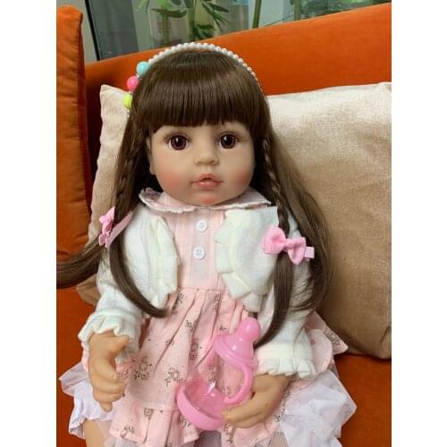 NPK 55CM original NPK full body silicone bebe doll reborn girl baby princess toy birthday Gift bath toy flexible soft touch