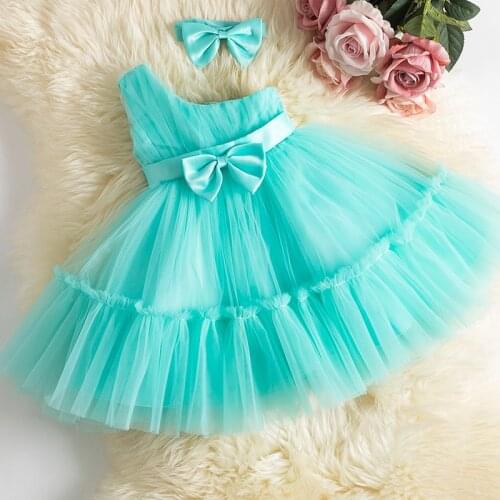 Newborn Girl Tutu Dress Headband Outfit Bowknot Clothes Baby Summer Dress Infant Party Wear Christening Gown 1 Year Birthday