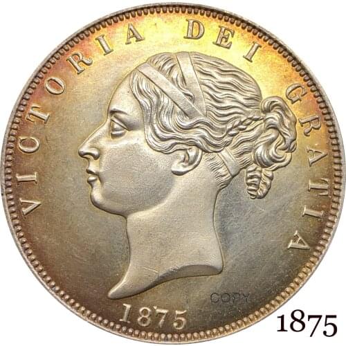Untied Kingdom 1875 ½ Half Crown Copy Coin Victoria Cupronickel Silver Plated Young Head Replica