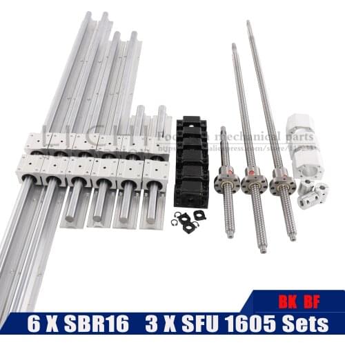 SBR16 cnc sets linear guide any length 6 sets linear rail +SFU1605 ball screw+DSG16H nut + linear bearing blocks