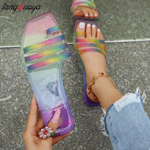 Jelly Slippers Women Summer Sandals Candy Colors Transparent Slides Ladies Fashion Slip On Flat Beach Indoor Outdoor Shoes 42