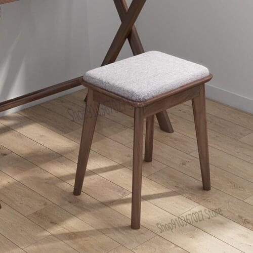 Modern Fashion Small Stool Bench Creative Solid Wood Dining Stool Fabric Adult Makeup Dressing Stool