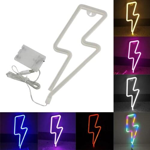 LED Home Neon Sign Lightning Shaped Wall Neon Light USB Decorative Night Light Wall Decor for Kids Baby Room Wedding Party