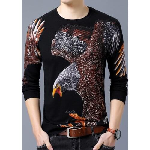 Fashion 2020 Sweater Luxury Gold Eagle Print Sweater Men Pullver Erkek Kazak Club Party Stage Clothing Male Sweater Trui Heren