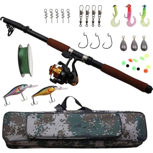 Hyaena Telescopic Fishing Rod Combo and Reel Full Kit Spinning Hooks Jig Head Fishing Reel Gear Pole Set 100M Fishing Line Lures