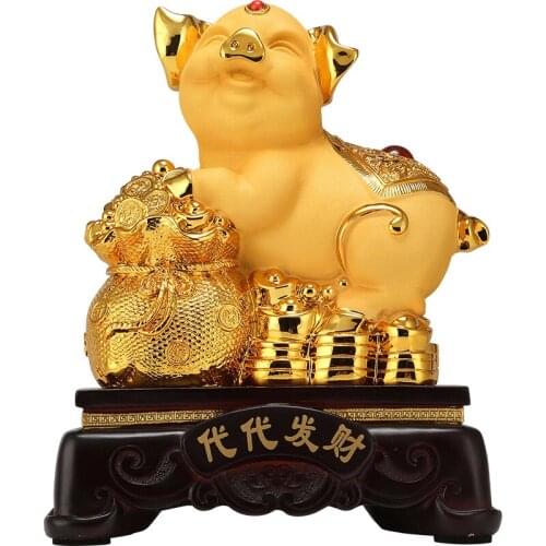 Lucky Golden Pig Decoration Home Furnishing Feng Shui Office Wine Cabinet Zodiac Craft Gift Figurines Miniatures Ornaments