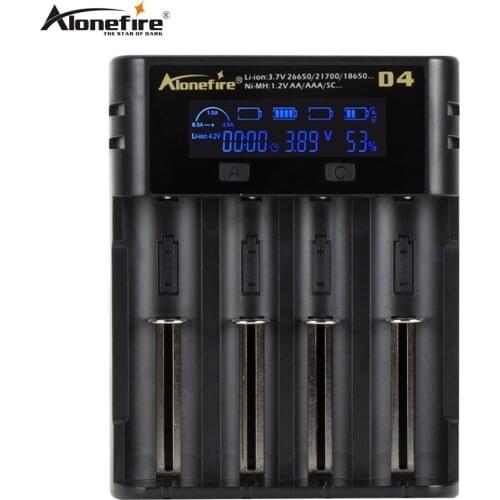 Alonefire D4 Smart Charger 18650 26650 21700 Battery LCD Screen Display USB 4 slots Charging AA AAA Intelligent 2A Fast Charger