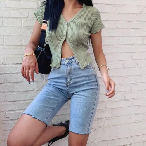 High Waist Slim Denim Half Shorts Bermuda Woman Y2K Summer Black Solid Pockets Washed Sexy Knee Length Jeans Shorts Female P050