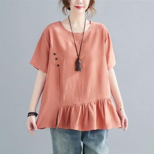 Women Loose Casual Cotton T-shirts New Arrival 2021 Summer Simple Style Vintage Solid Color All-match Female Tops Tees S3574