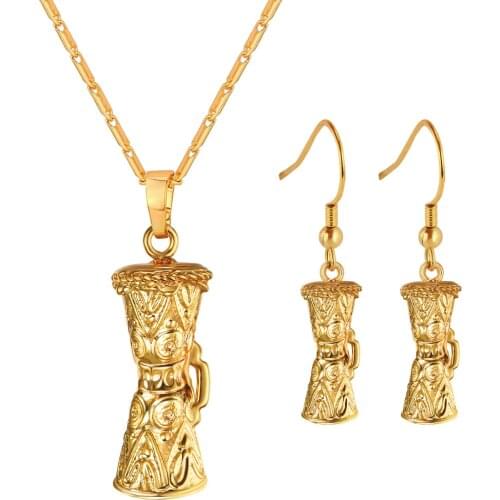 Women Jewelry Set KUNDU Drum Necklace Earrings Set for Girl Excellent Papua New Guinea Gold Color PNG Jewellery