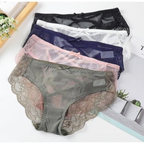 Women Sexy Lace Underwear Low-Rise Transparent Panties Female Hollow Out Breathable Briefs Comfort Intimates Underpants 2021 New
