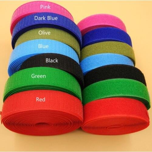 1" High Quality 25mm Colorful General Sew On Fastening Tape 5M Hook +Loop DIY Sewing Craft Belts Shoes Clothes Bags Accessories