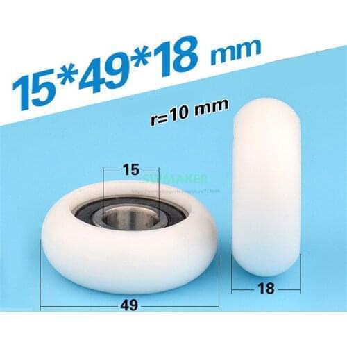 10pcs 15*49*18mm 6202 bearing pulley, POM guide wheel, R10 arc spherical roller