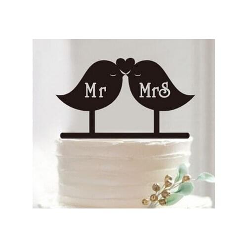 100pcs Personalized Wedding Cake Topper Love bird Mr & Mrs Decoration Unique Acrylic black